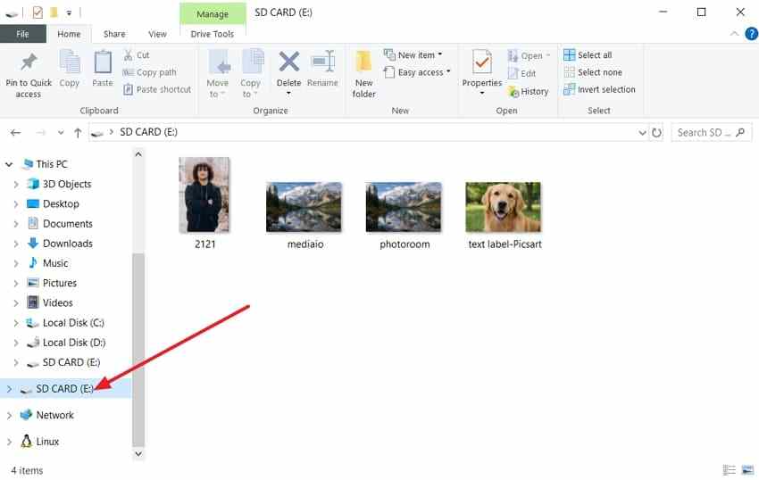 file explorer showing removable backup destination