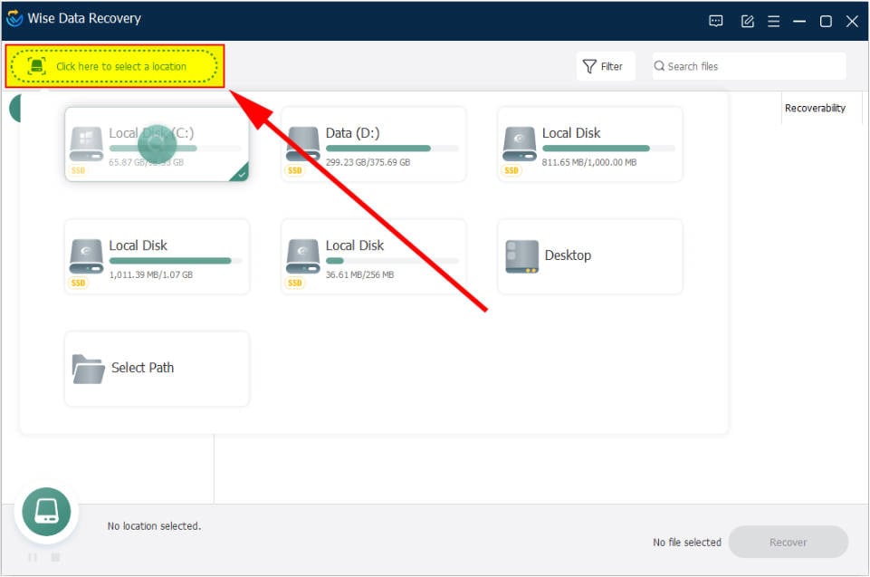 wise data recovery 6 drive selection interface
