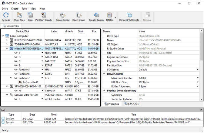 r-studio drive and partition recovery interface