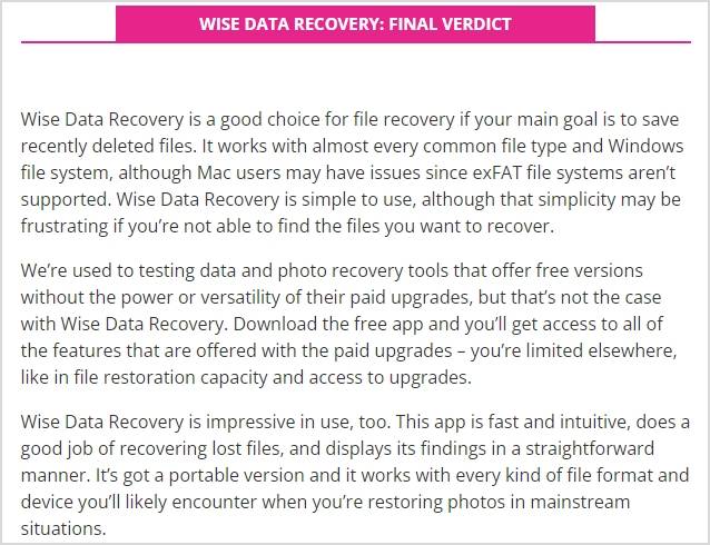 wise data recovery reviewed by techradar