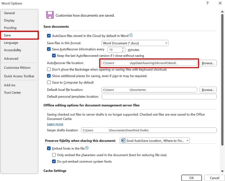 change the auto saved location