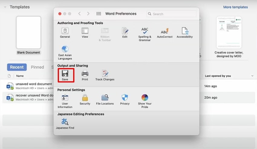 choose save option settings