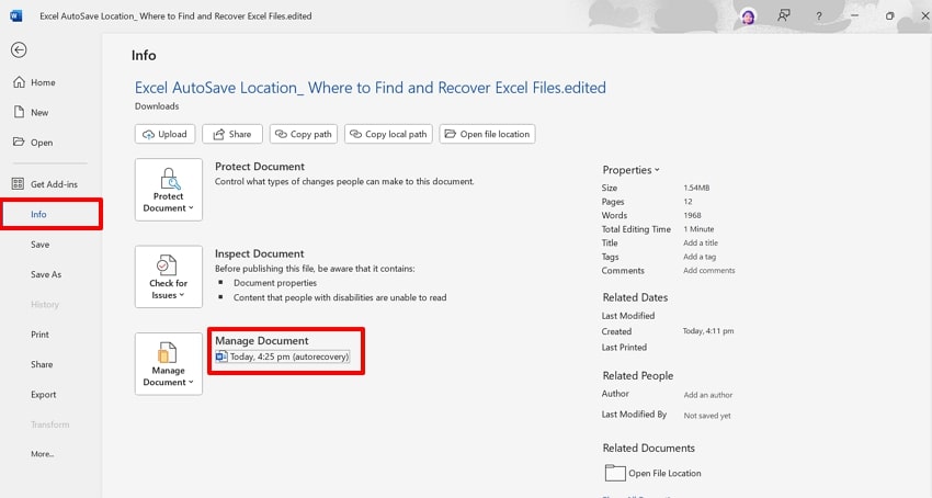 hit the auto-recovery file to access