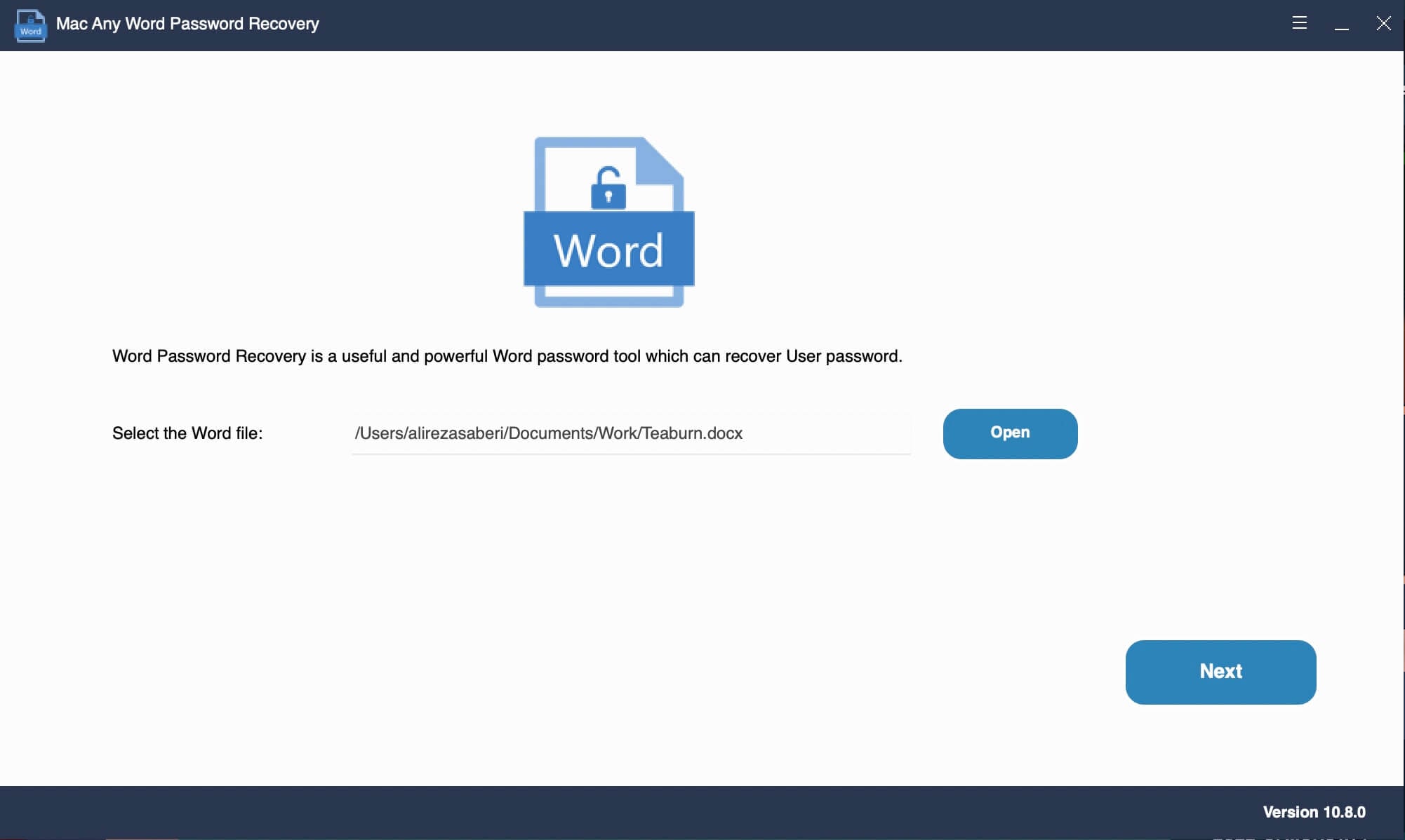 select wanted word document to remove password