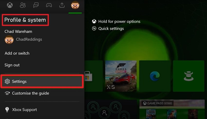 choose profile and system settings