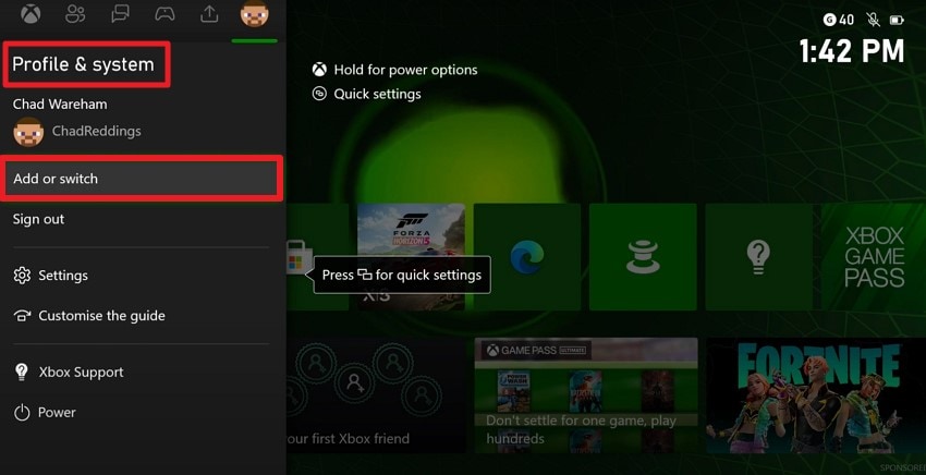 choose add or switch option