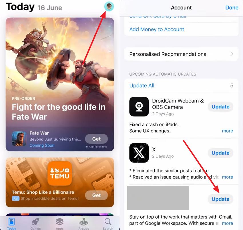open app store update app