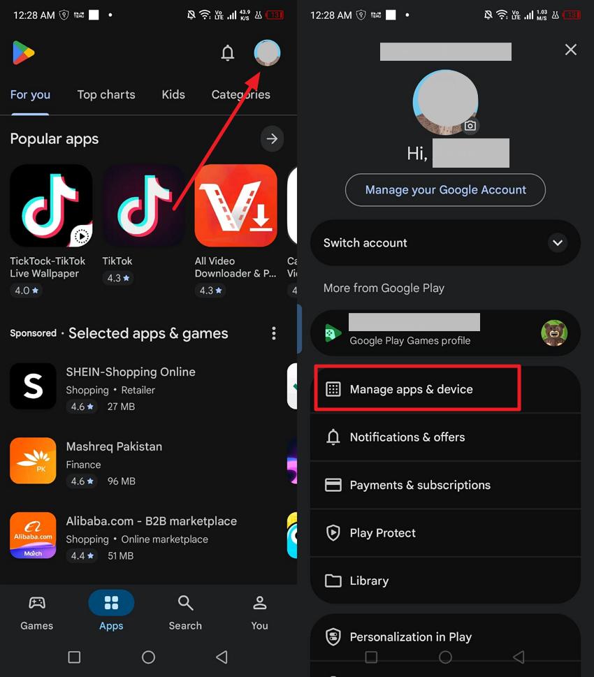 open playstore tap on profile