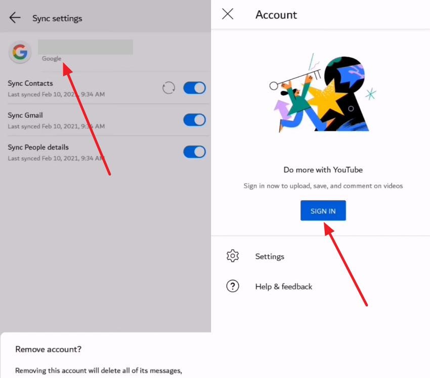 select account and remove