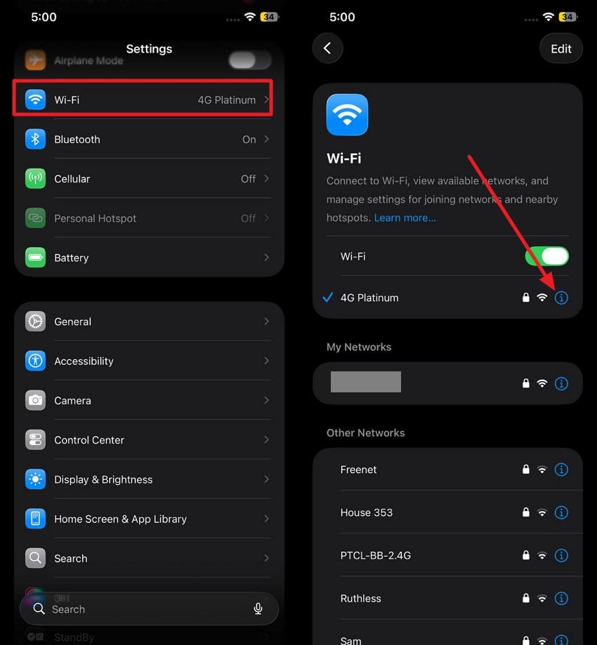select wifi settings