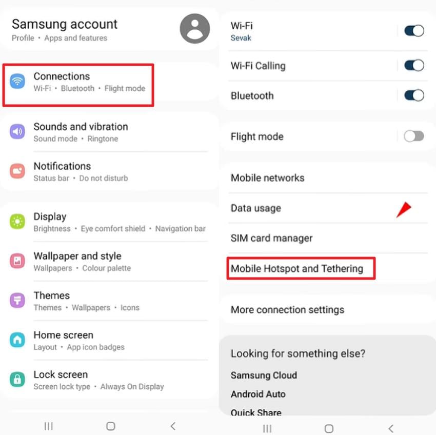 select mobile hotspot and tethering