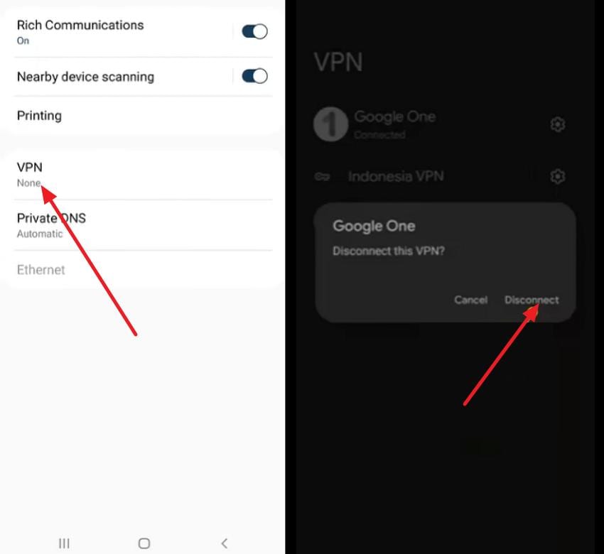 choose vpn press disconnect