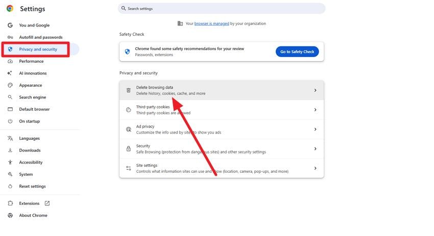 choose delete browsing data option
