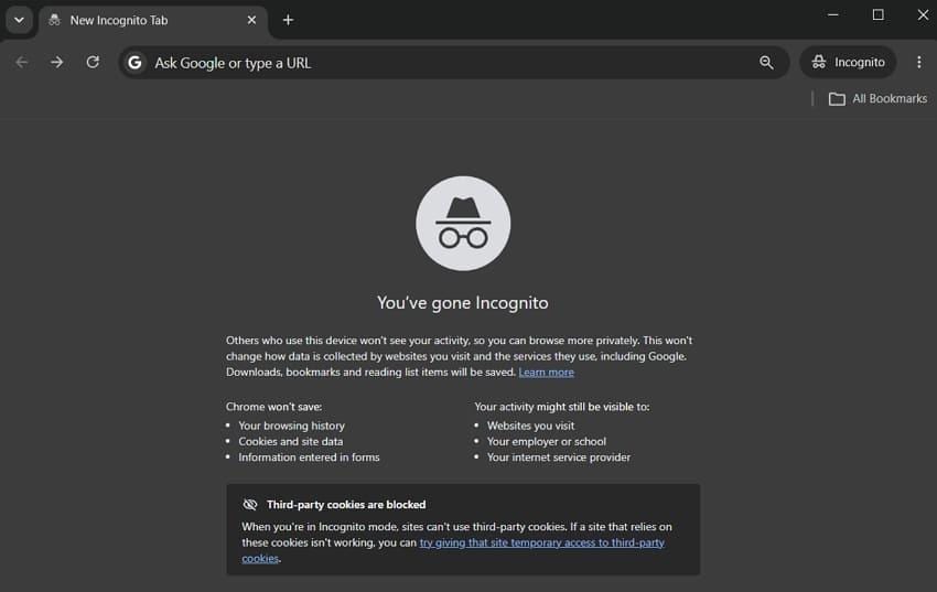 google chrome new incognito window with private browsing notice