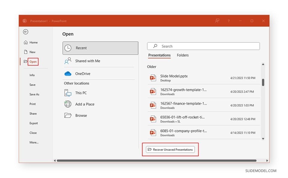 recover unsaved presentations 