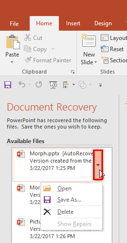 document recovery pane powerpoint 