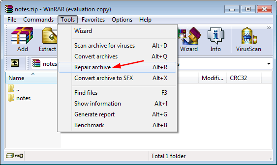 repair archive using winrar
