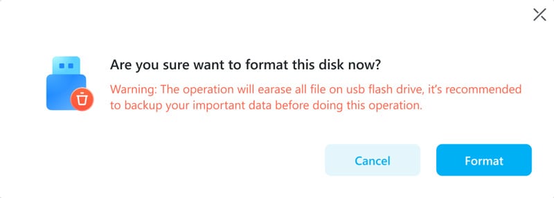 start formatting the usb flash drive