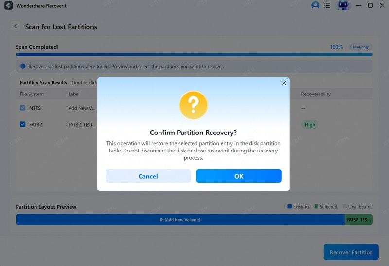 confirm partition recovery