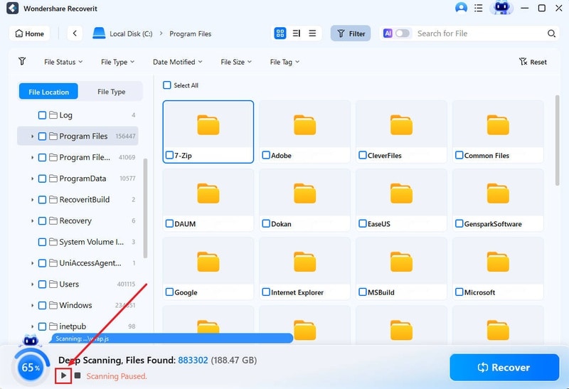 resume the scanning process