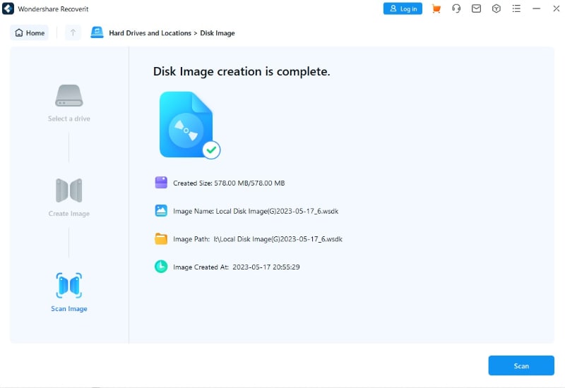 disk image created