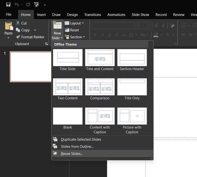 reuse old slides in new presentation