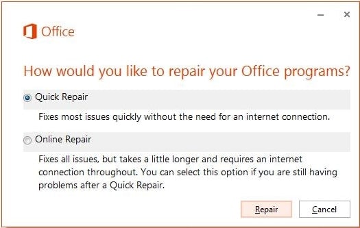 quick repair the office programs