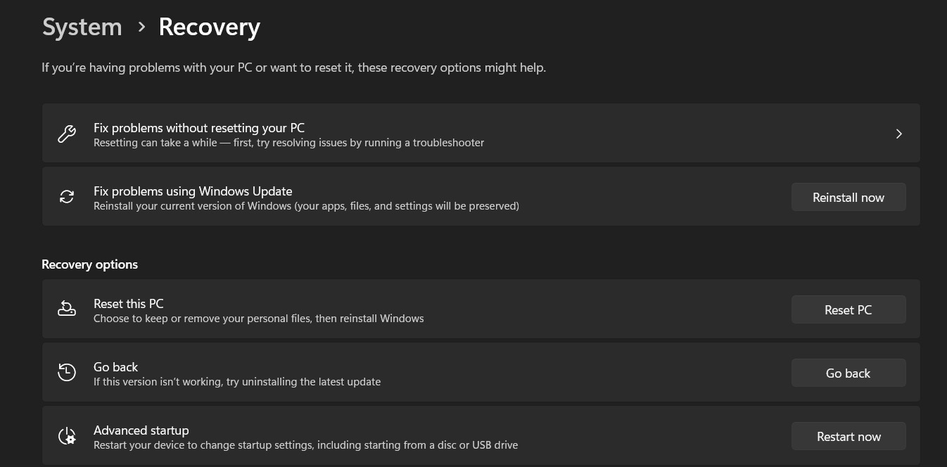 windows strings reset pc 