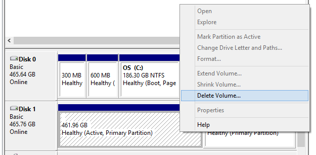 delete volume disk management 