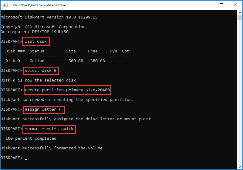 diskpart command