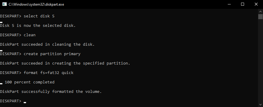 format sd card diskpart command 