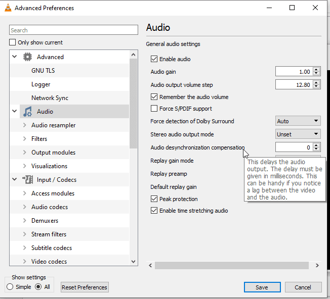 vlc audio desynchornization 