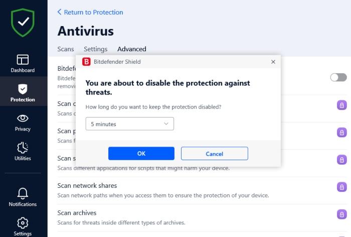 disable antivirus tool 