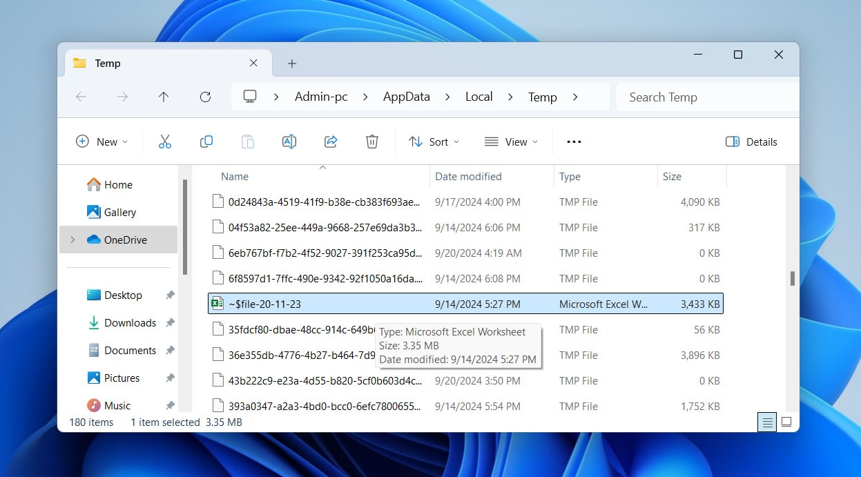 temp files folder excel 