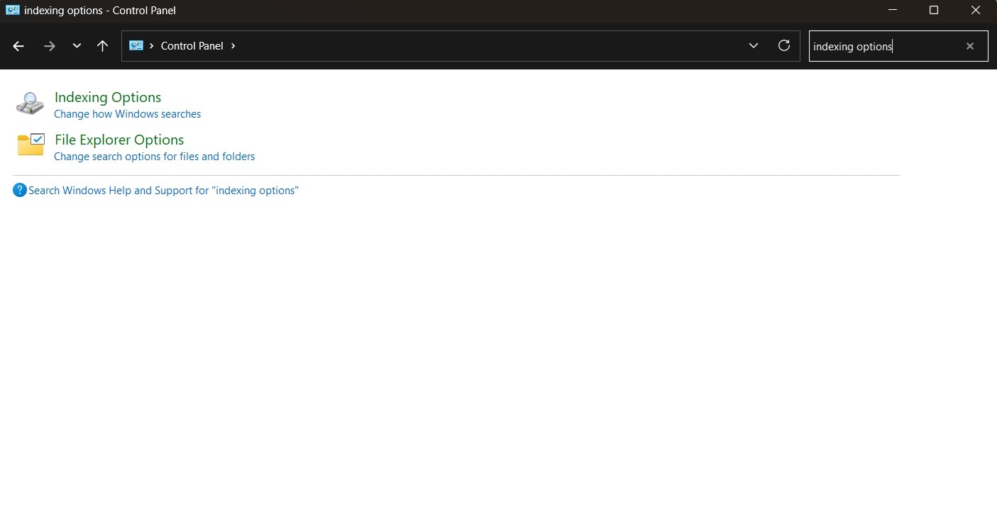 indexing options 