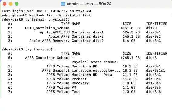 run the diskutil command mac terminal 