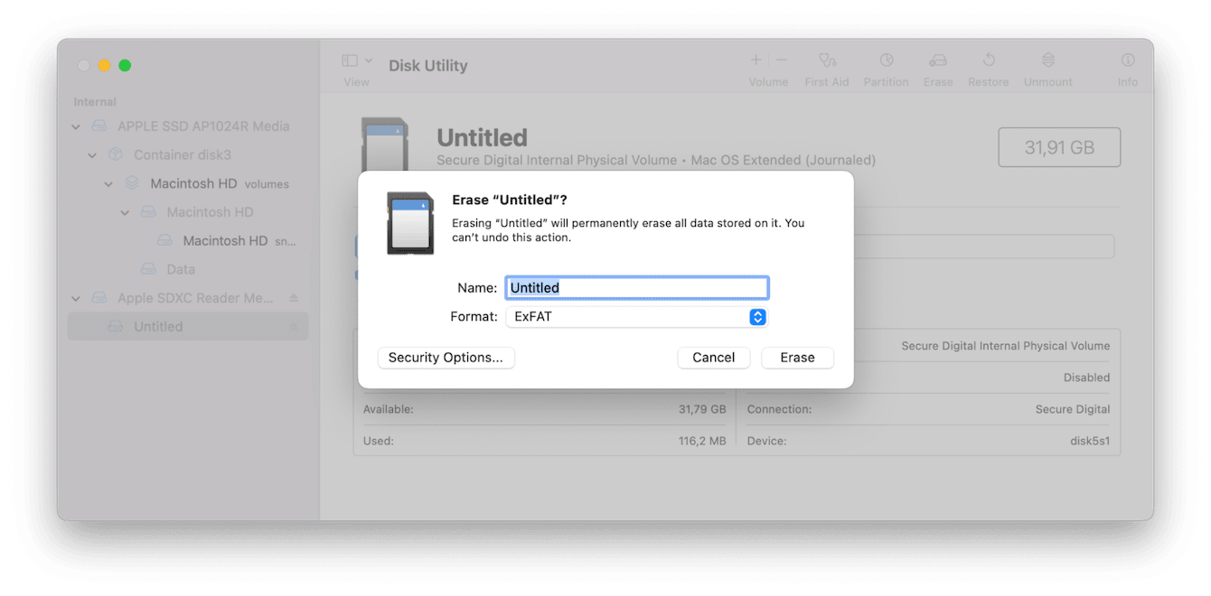 format sd card on mac using disk utility 