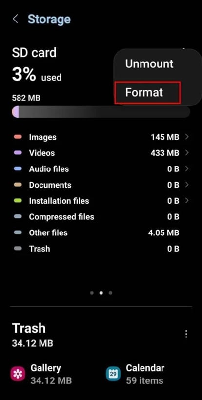 format sd card android  