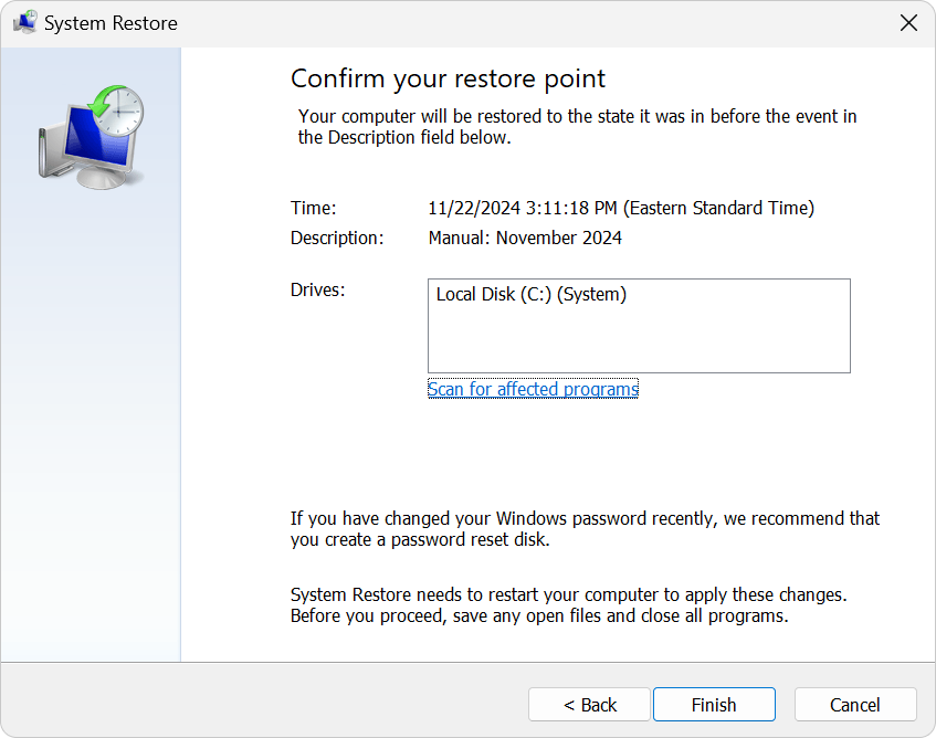 choose restore point 