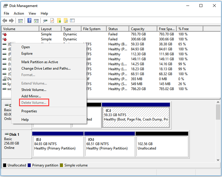 disk management delete volume