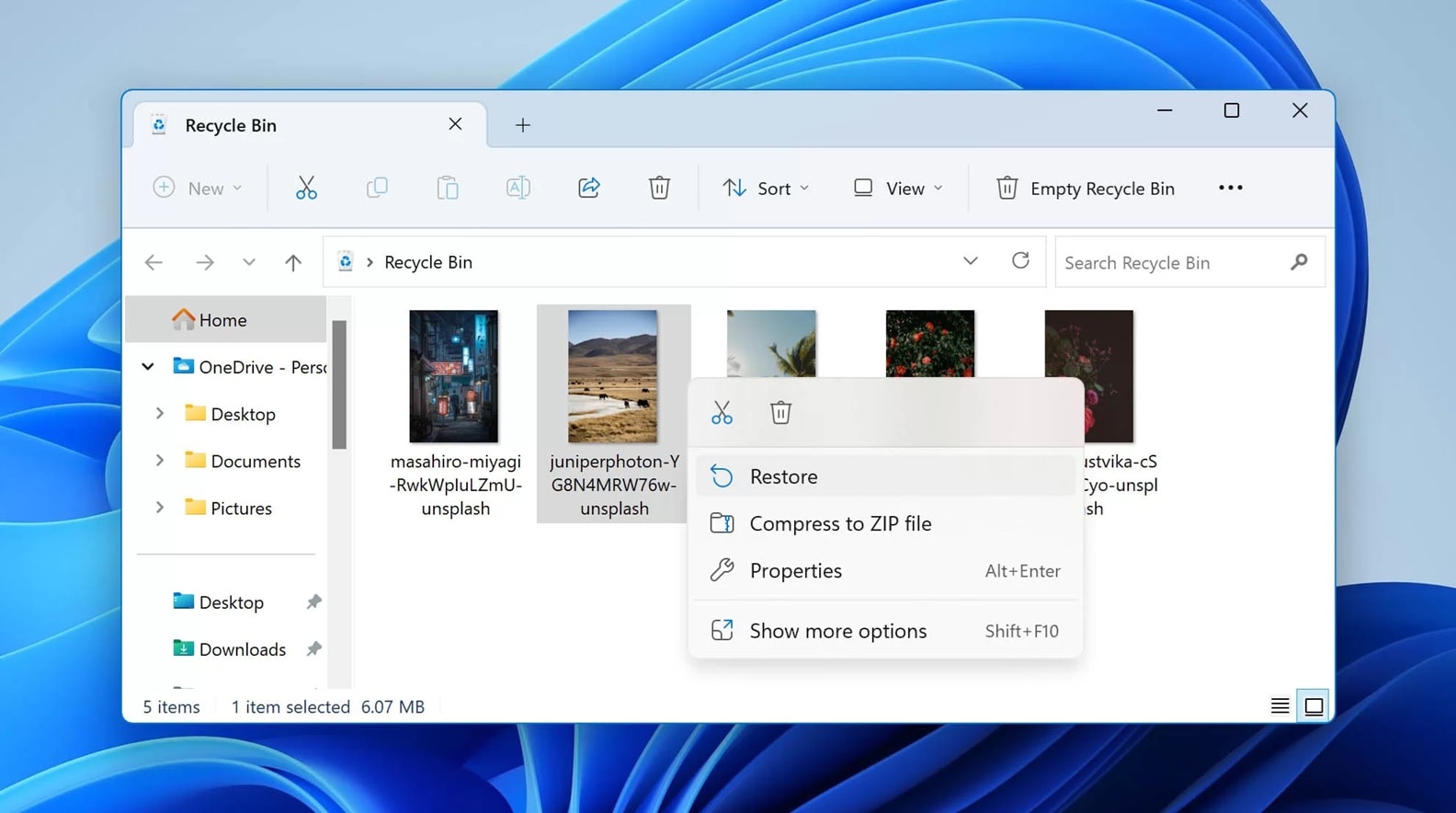 restore from recycle bin 
