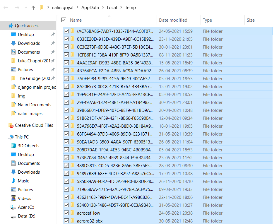 restore from temp files folder 