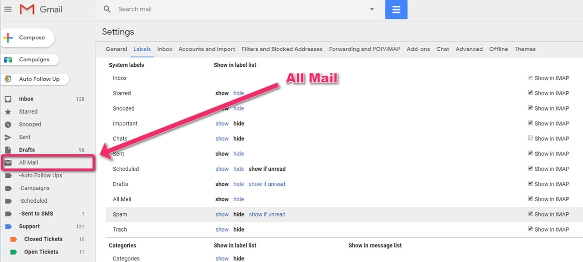 gmail all mail option 