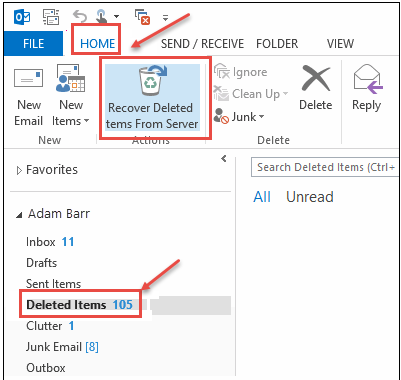 outlook deleted items folder 