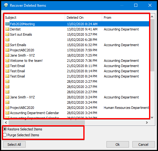 restore selected items 