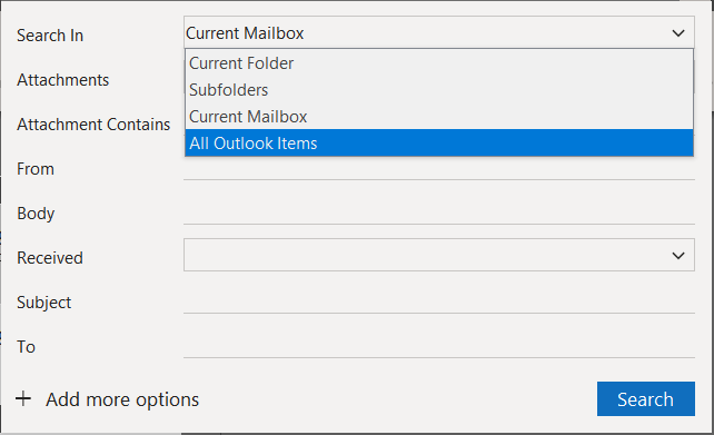 search all outlook items 