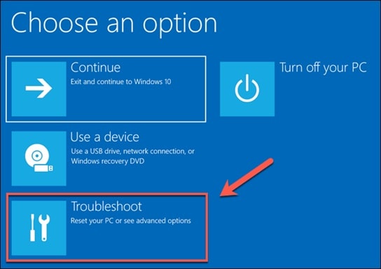 select option troubleshoot windows pc 
