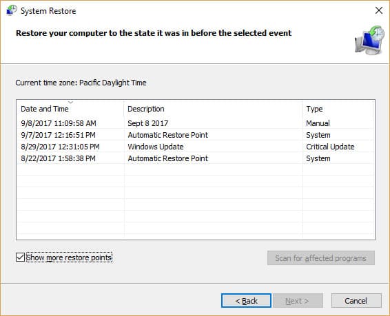 pick restore point 