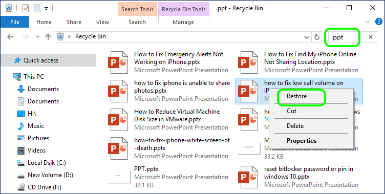 restore from the recycle bin 
