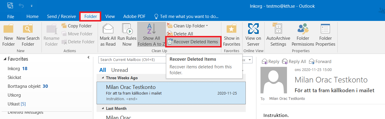 outlook recover deleted items 
